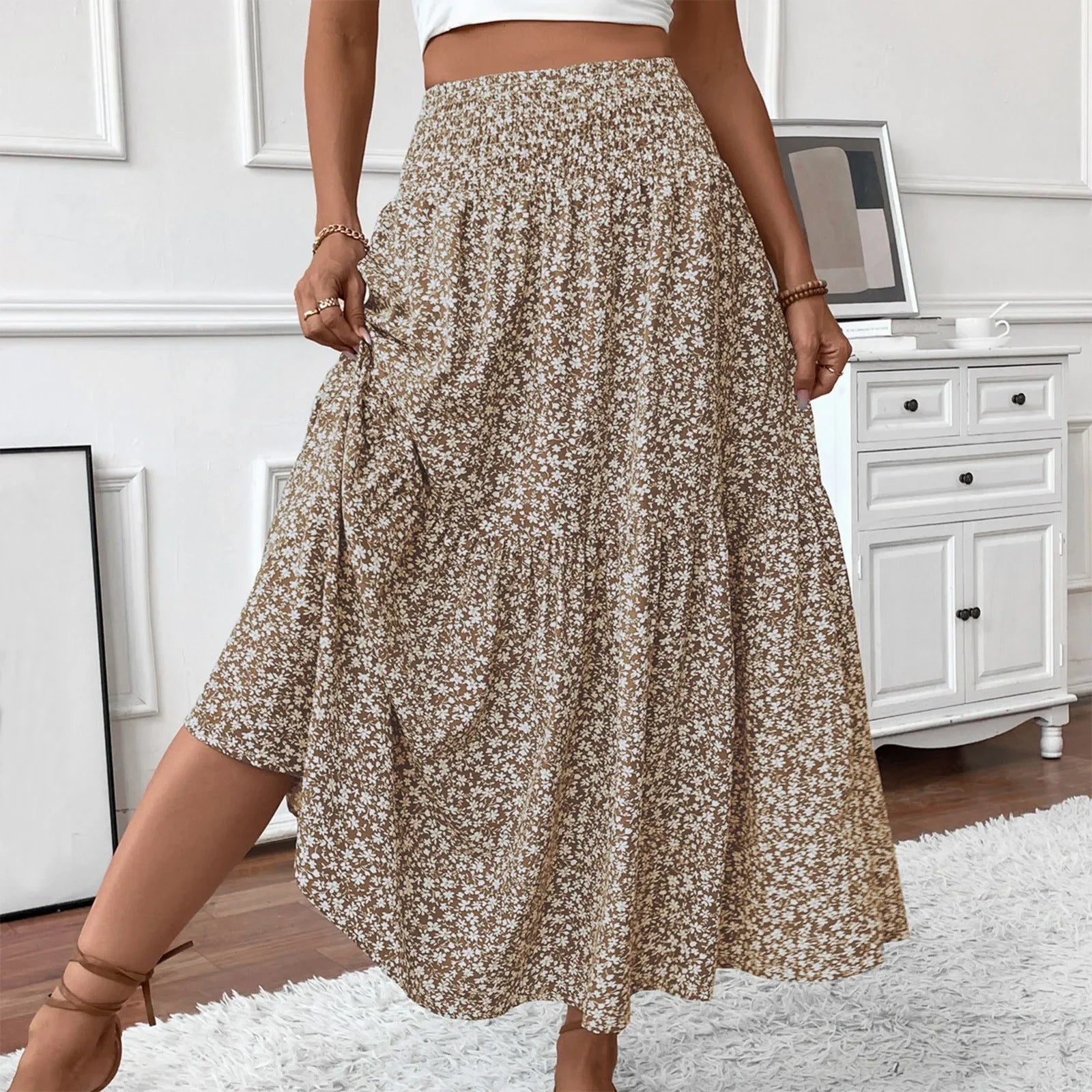 Floral Print Elastic Waist Loose - Piña Colada