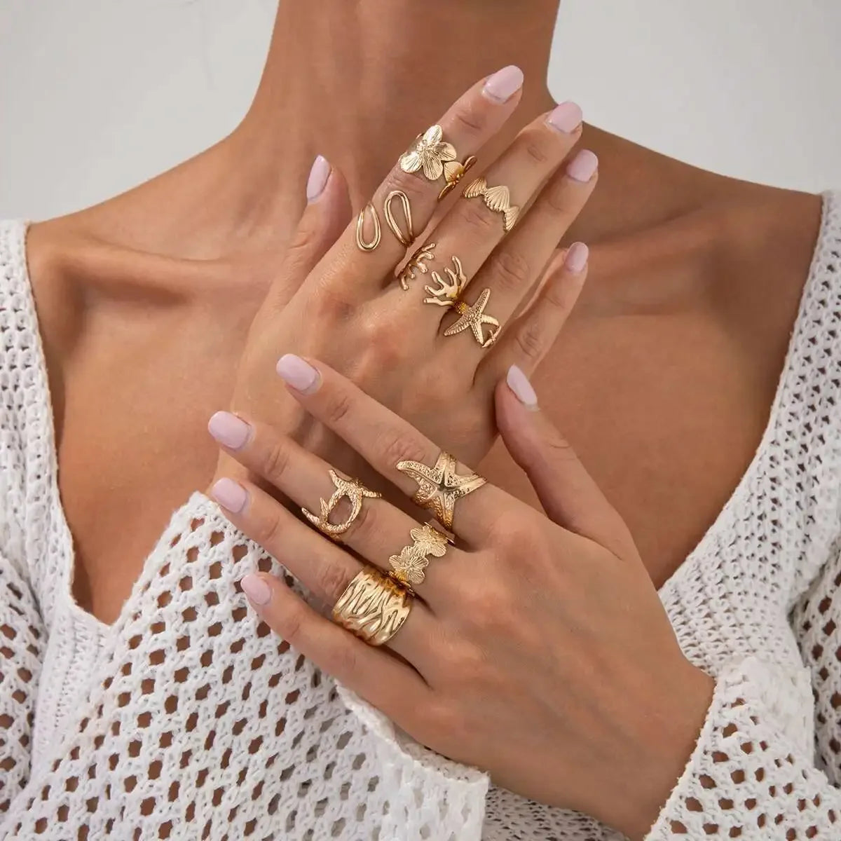 9Pcs/Set Rings Starfish Scallop - Piña Colada