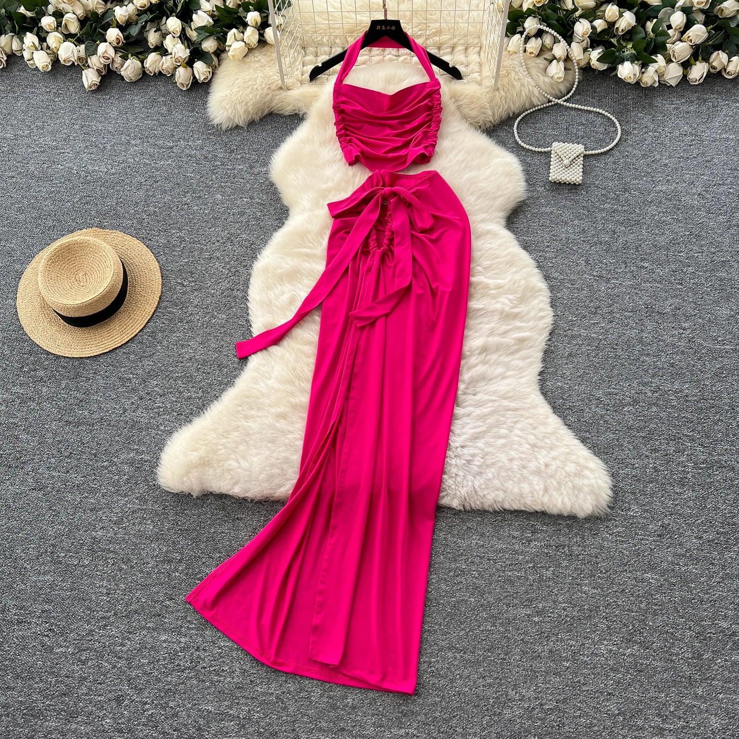 Strapless Hollow Out Two-Piece Beach Set – Crop Top & Long Skirt - Piña Colada