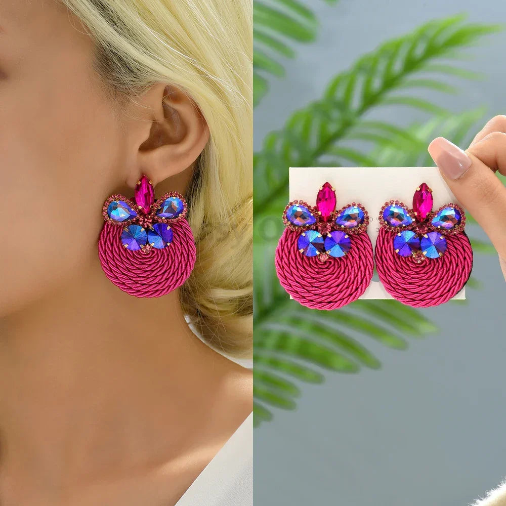 Vintage Rhinestone Round Drop Earrings - Piña Colada