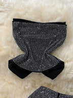 Rhinestone Slash Neck Crop Top & High Waist Pants Set - Piña Colada