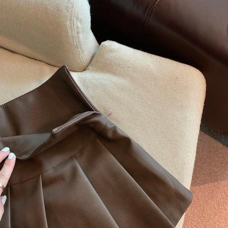 Leather Mini Skirts High Waist Pleated - Piña Colada