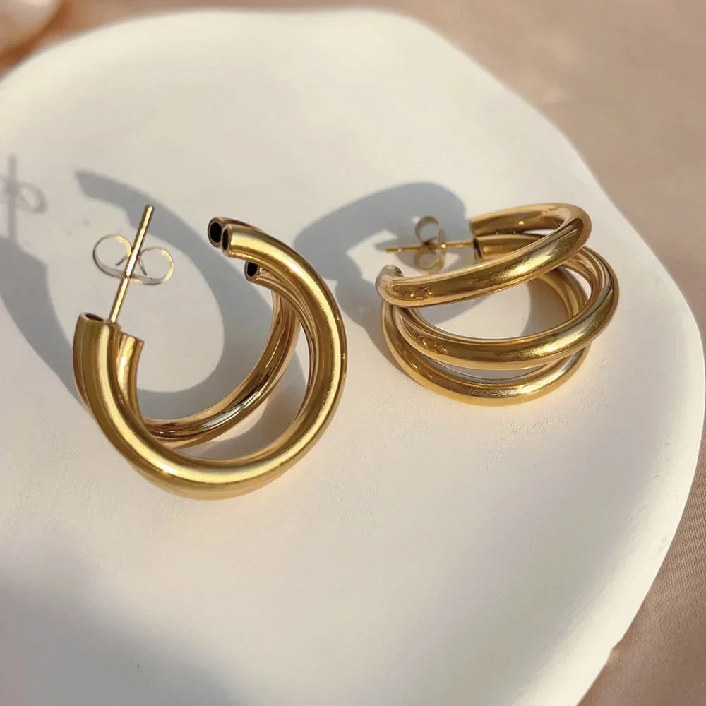 Chunky Stainless Steel Hoop Earrings - Piña Colada