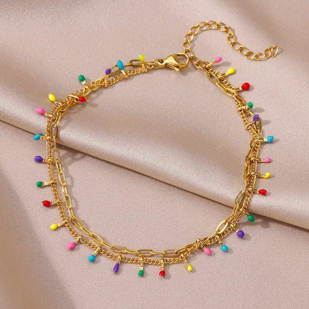 Stainless Steel Gold-Plated Anklet for Women - Piña Colada