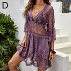 Bikini Cover-up Deep V-neck Short Sleeve Dress - Piña Colada