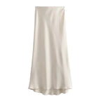 Elegant Satin Midi Skirt – Office Chic Mid-Calf Silhouette - Piña Colada