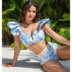 Printed Mesh Contrast Bikini Set with Removable Padding - Piña Colada
