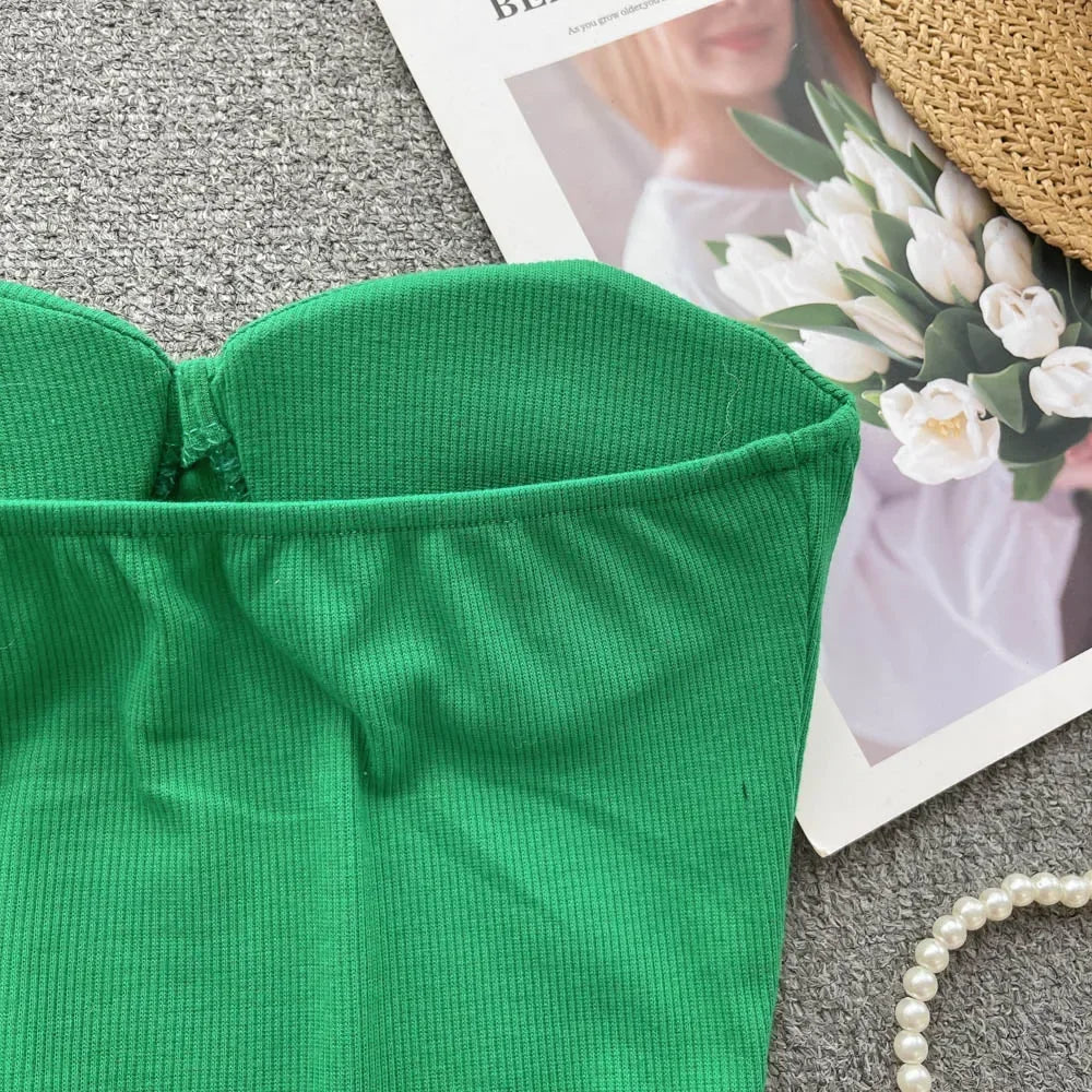 Strapless Summer Casual Crop Tops with Built In Bras - Piña Colada