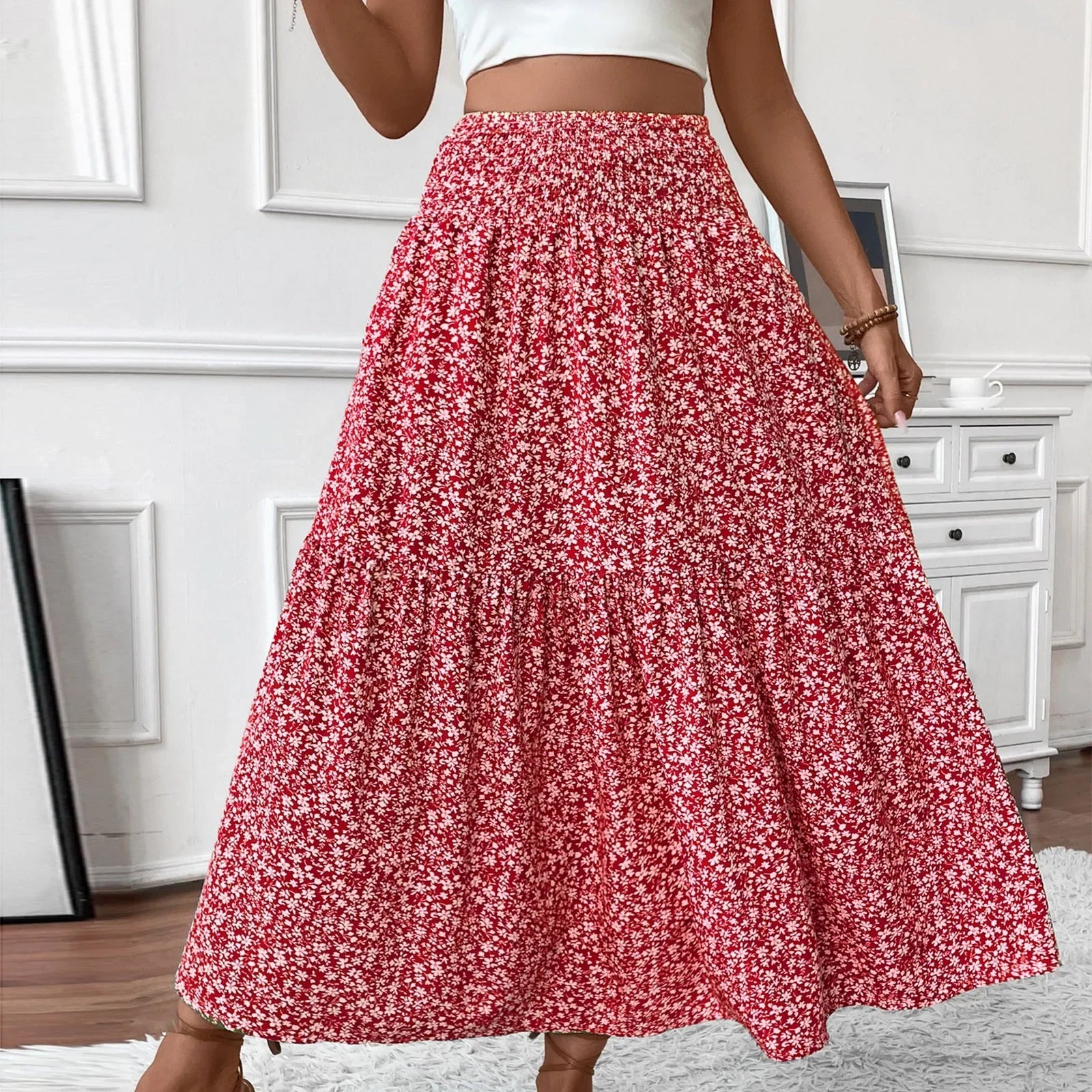 Floral Print Elastic Waist Loose - Piña Colada