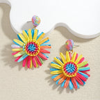 Boho Handmade Rattan Drop Earrings Flower - Piña Colada