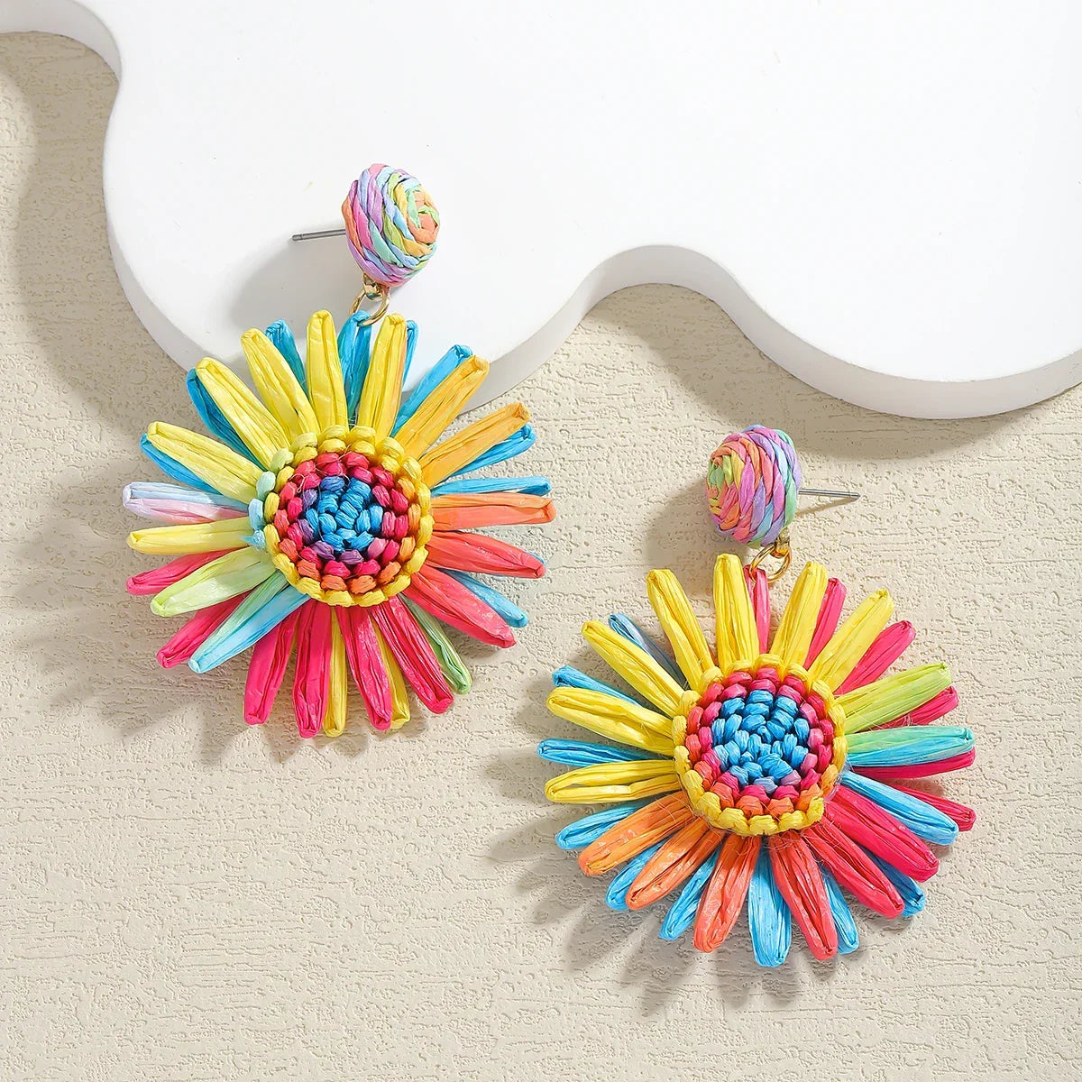 Boho Handmade Rattan Drop Earrings Flower - Piña Colada