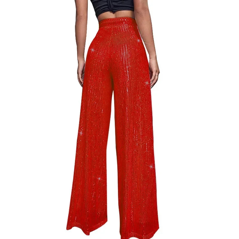 High Waist Loose Sequin Wide Leg Pants - Piña Colada