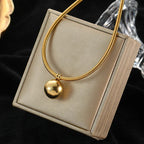 Trendy Stainless Steel Ball Pendant Necklace for Women - Piña Colada