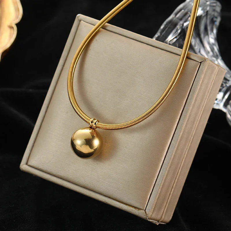 Trendy Stainless Steel Ball Pendant Necklace for Women - Piña Colada