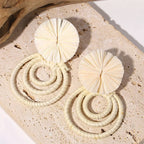 Handmade Two Tone Rattan Knit Wrapped Round Drop Earrings for Women - Piña Colada