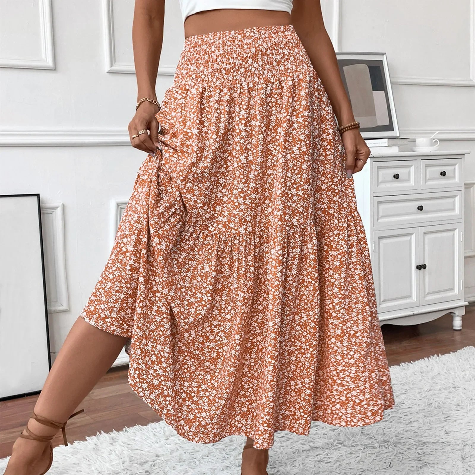 Floral Print Elastic Waist Loose - Piña Colada