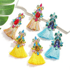 Boho Rhinestone Leaf Tassel Earrings – Statement Dangle Earrings for Women - Piña Colada