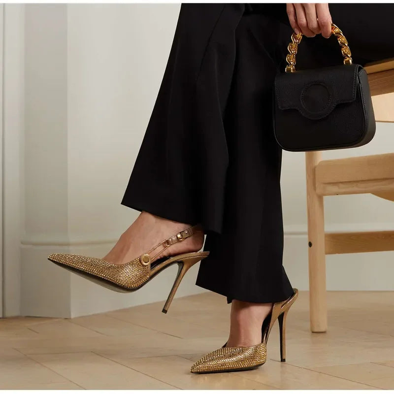 Satin Slingback Heels – Elegant 9.6cm Pointed Toe Pumps - Piña Colada