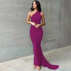 One Shoulder Backless Adjustable Scarf Maxi Dress - Piña Colada