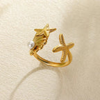 Gold Ocean Starfish & Shell Open Ring - Piña Colada