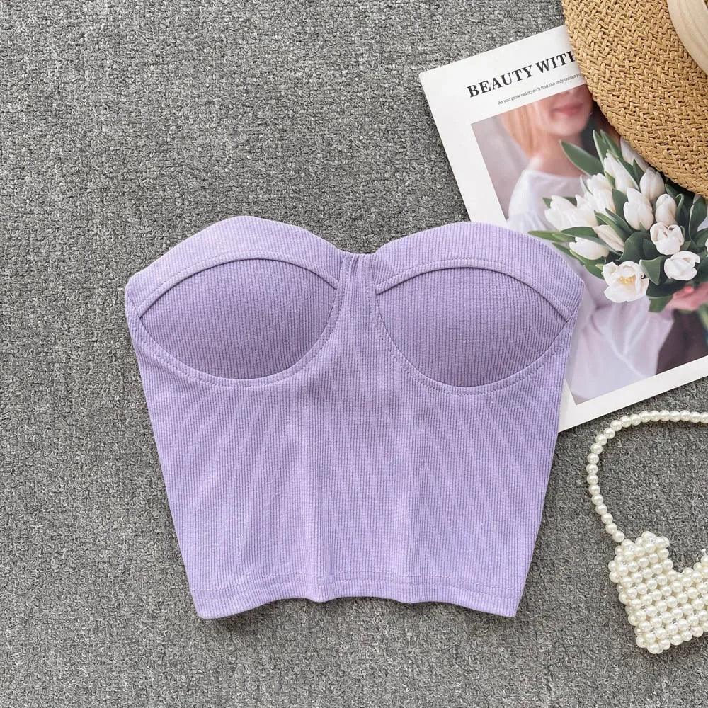 Strapless Summer Casual Crop Tops with Built In Bras - Piña Colada