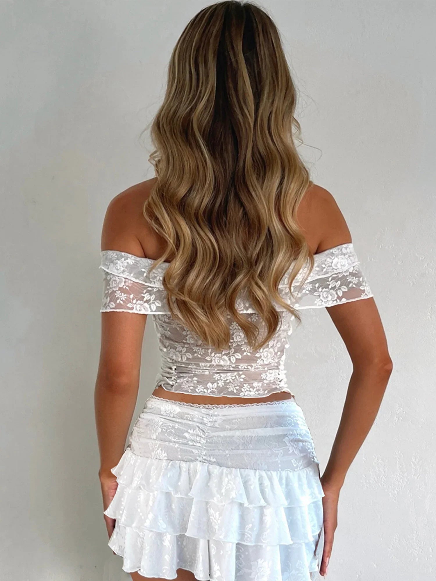 Floral Embroidered Off Shoulder Velvet Set – Two-Piece Pleated Skirt &amp; Top - Piña Colada