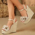Wedge Sandals with Flower - Piña Colada
