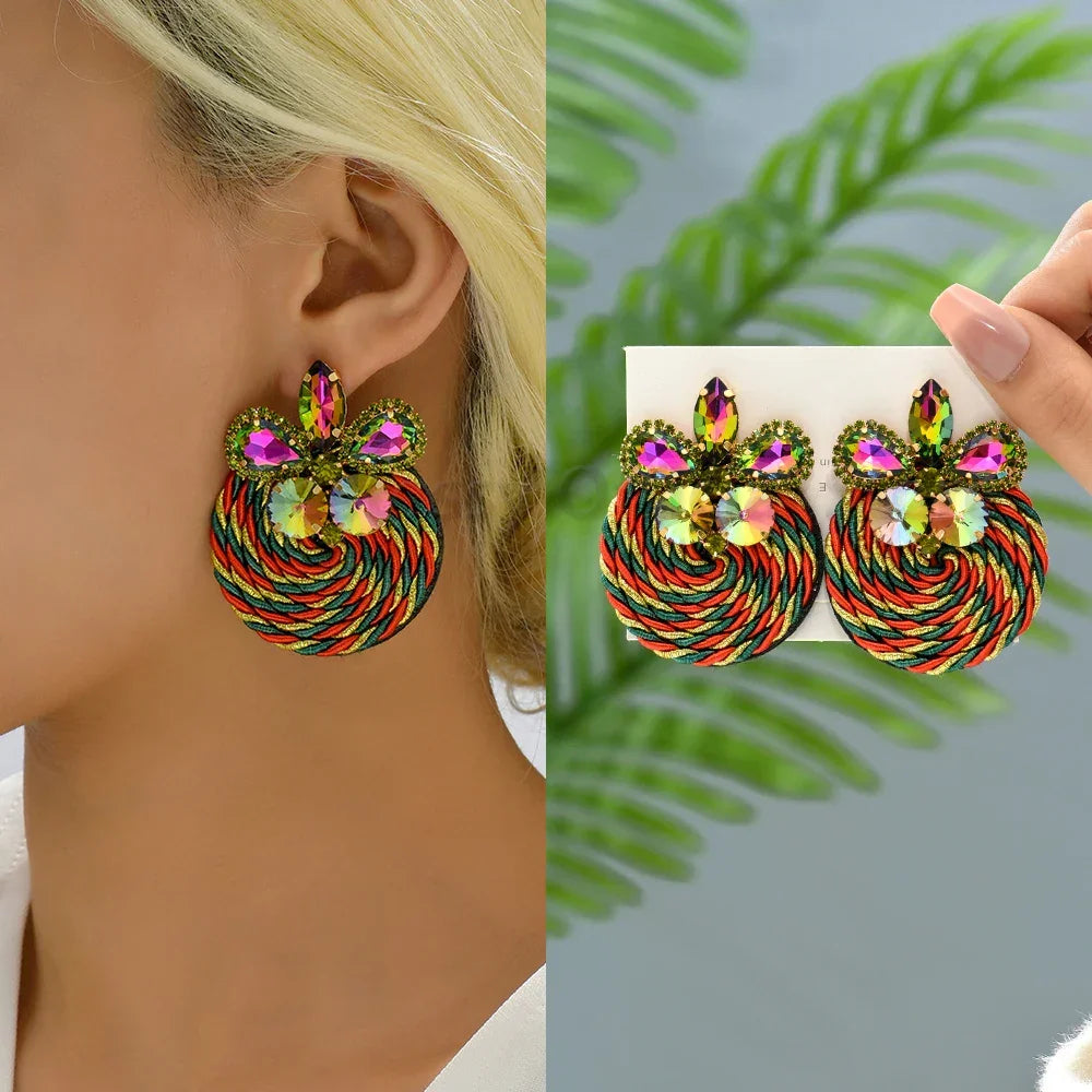 Vintage Rhinestone Round Drop Earrings - Piña Colada