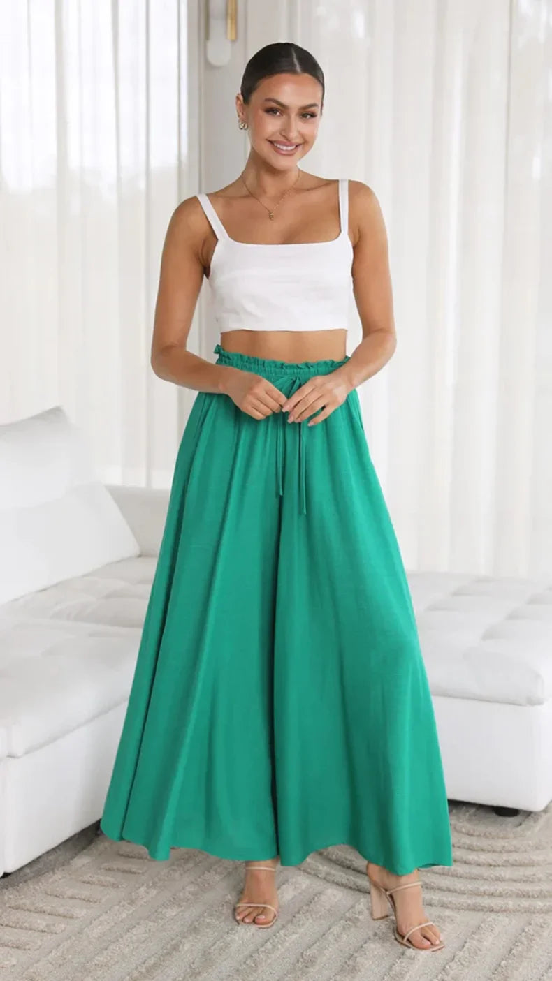 Loose Casual Wide Leg Pants - Piña Colada