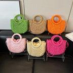 Boho Rattan Half-Moon Crossbody Bag – Handwoven Summer Straw Shoulder Purse - Piña Colada
