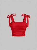 Solid Tie Shoulder Ruched Wide Crop Top - Piña Colada