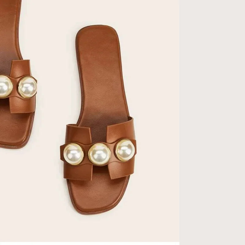British Style Beaded Flat Sandals - Piña Colada