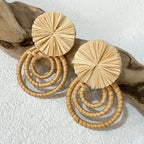 Handmade Two Tone Rattan Knit Wrapped Round Drop Earrings for Women - Piña Colada