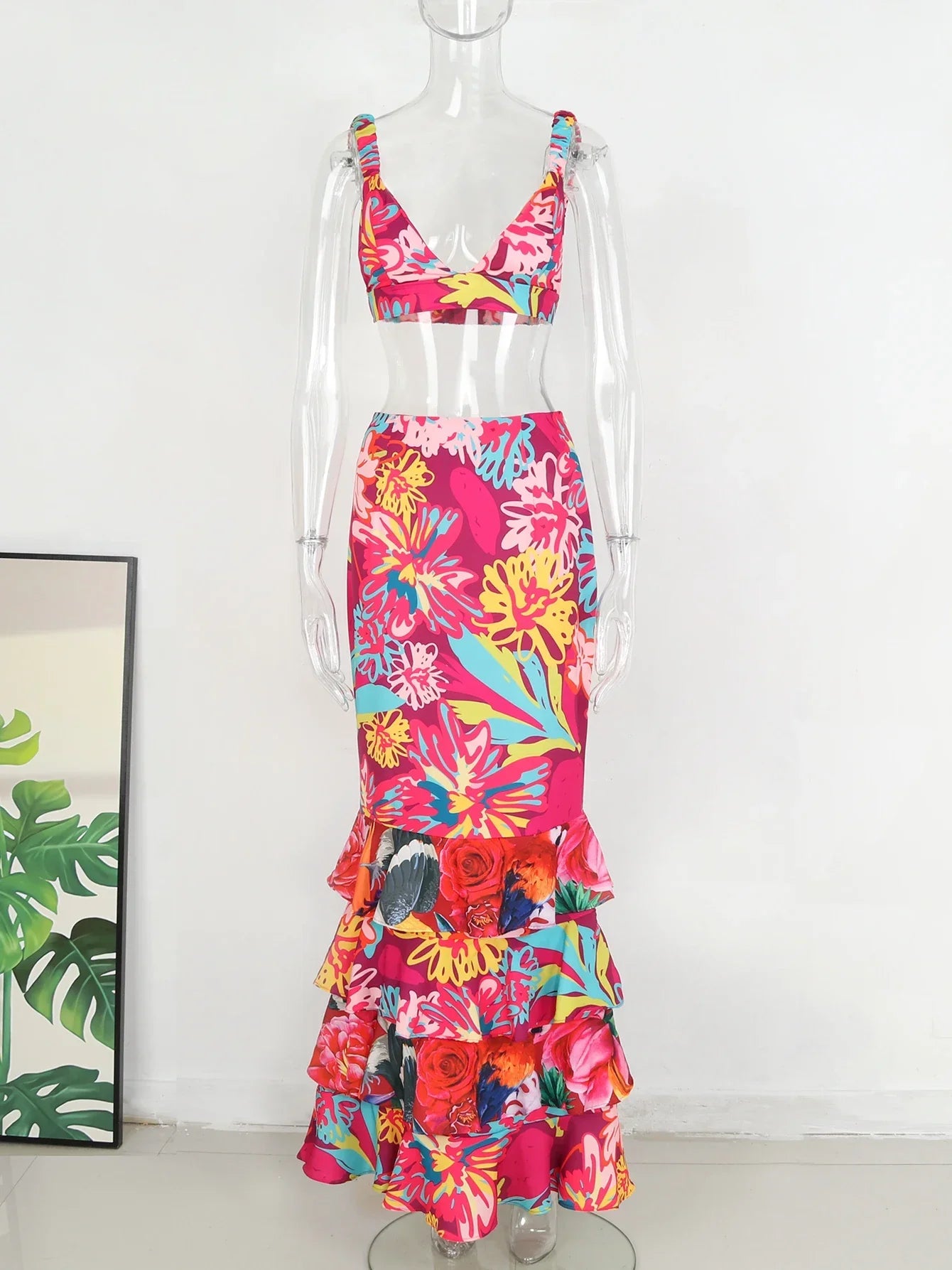 Draped Print V-Neck Maxi Dress – Beachwear Edition - Piña Colada