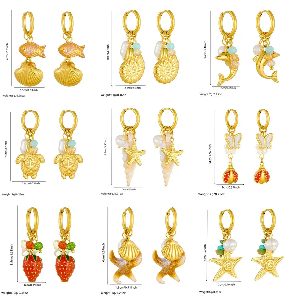 316L Stainless Steel Shell Earrings - Piña Colada