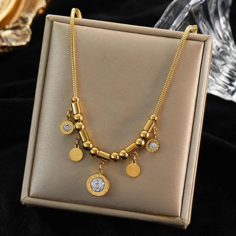 Trendy Stainless Steel Ball Pendant Necklace for Women - Piña Colada