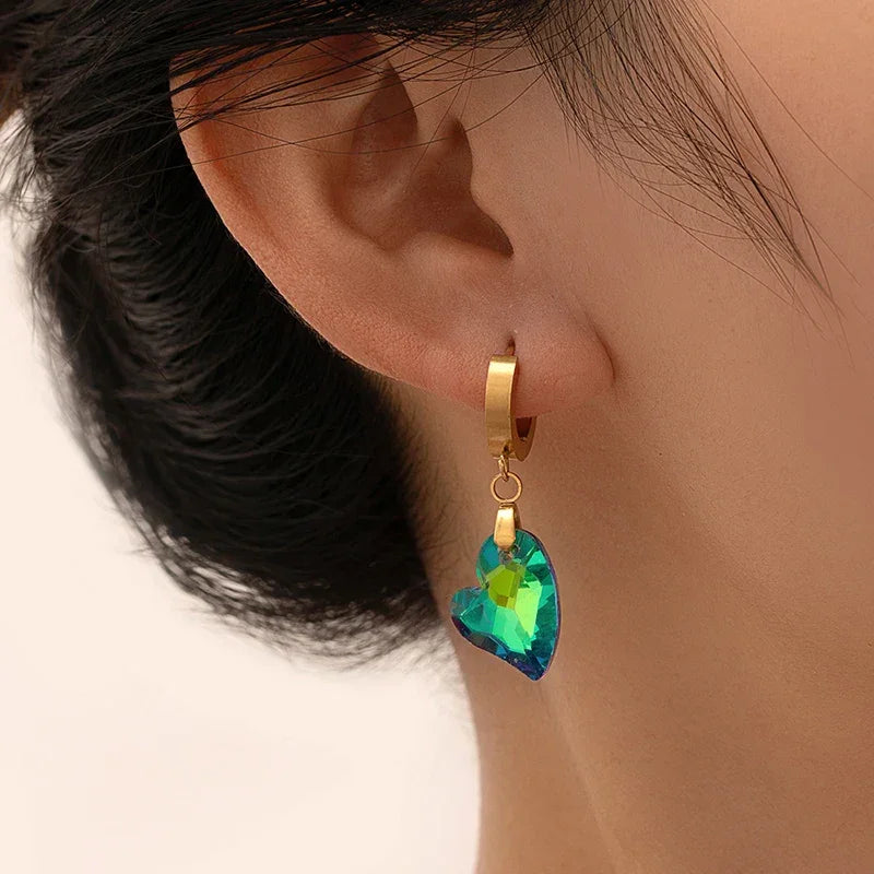 Colorful Crystal Star & Palm Drop Earrings - Piña Colada
