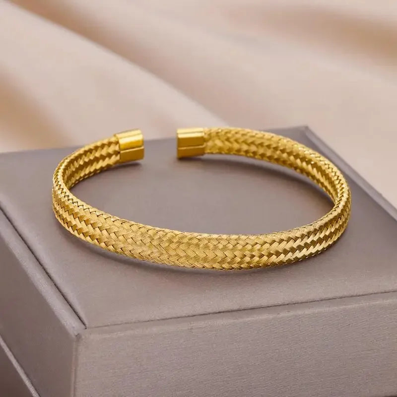 18K Gold-Plated Stainless Steel Cuff Bracelet for Women - Piña Colada