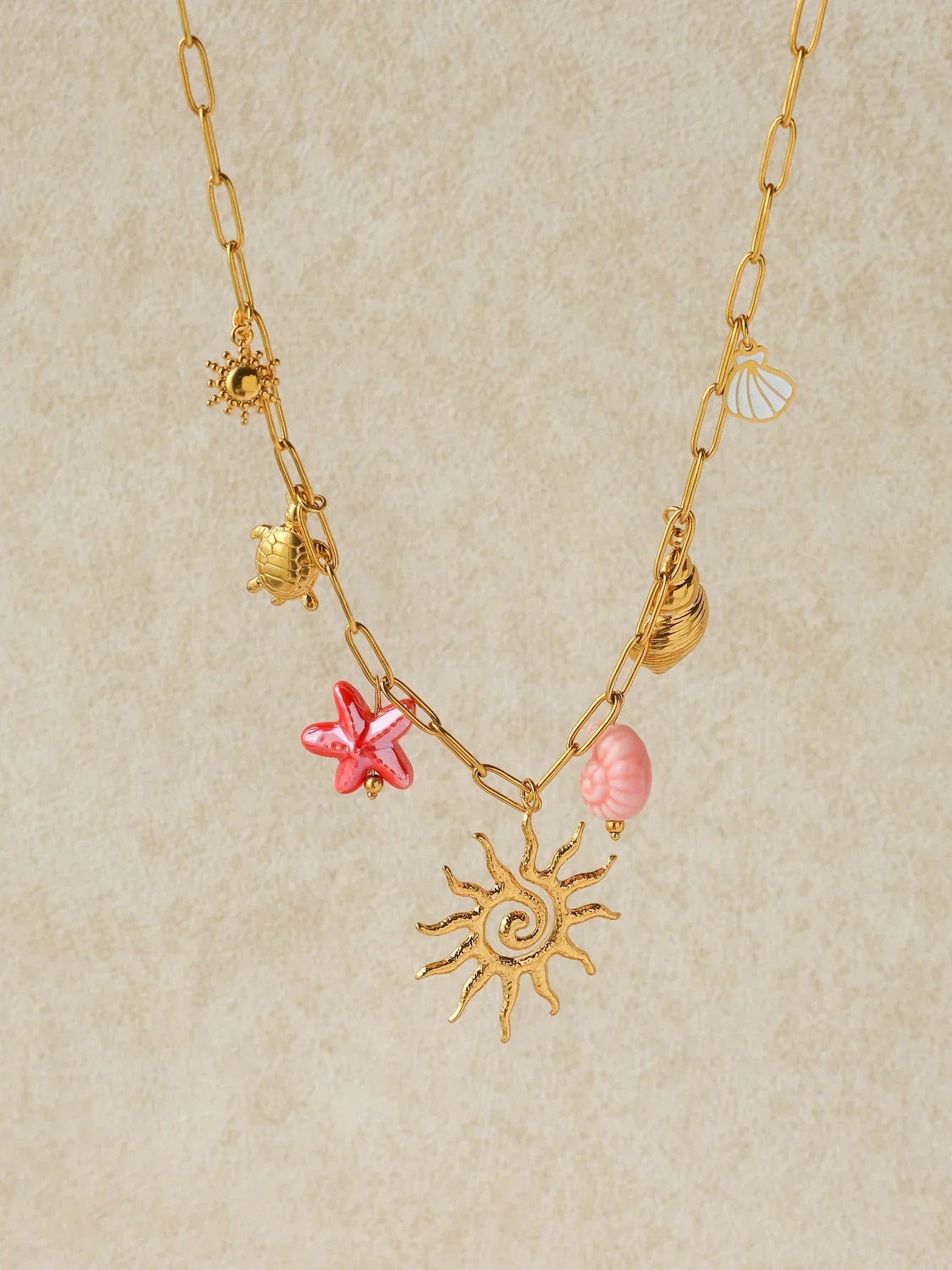 Vintage Animal Pendant Necklace – Ceramic & Stainless Steel, Waterproof & Hypoallergenic Jewelry for Women - Piña Colada