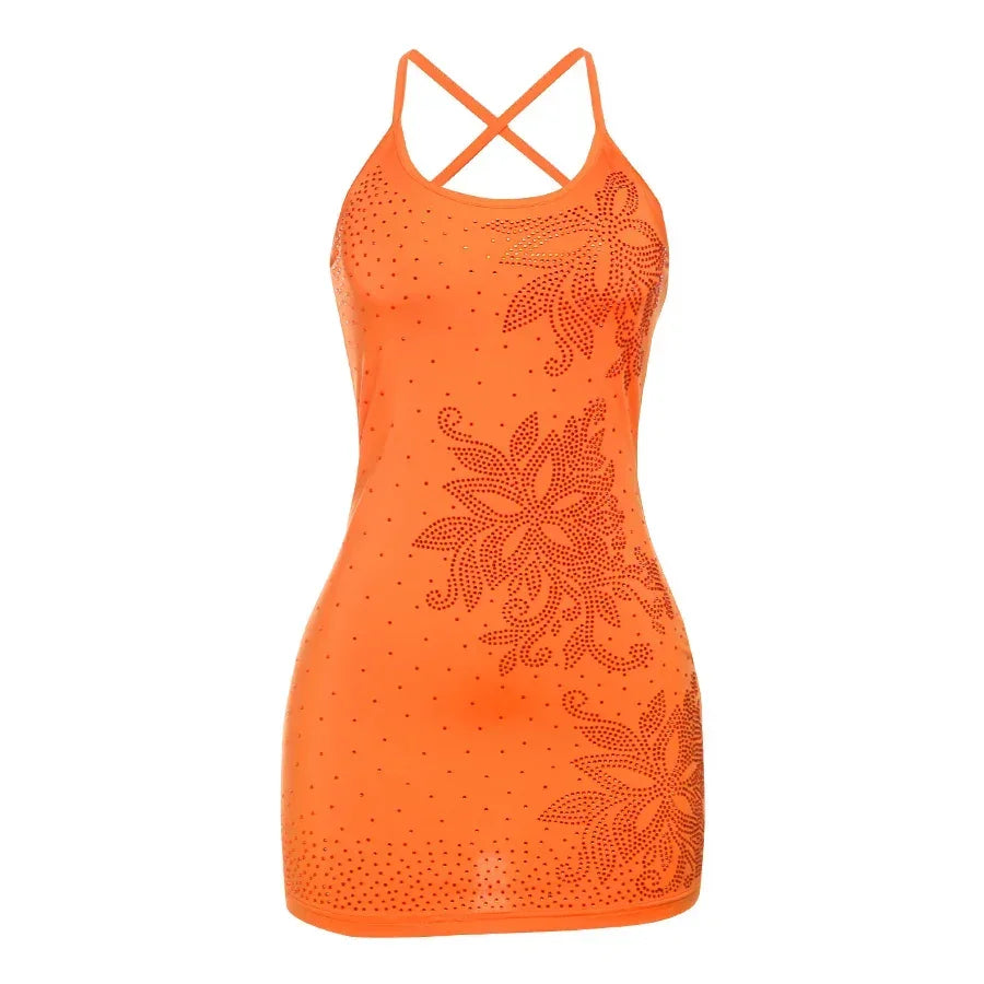 Rhinestone Crisscross Back Mini Dress - Piña Colada