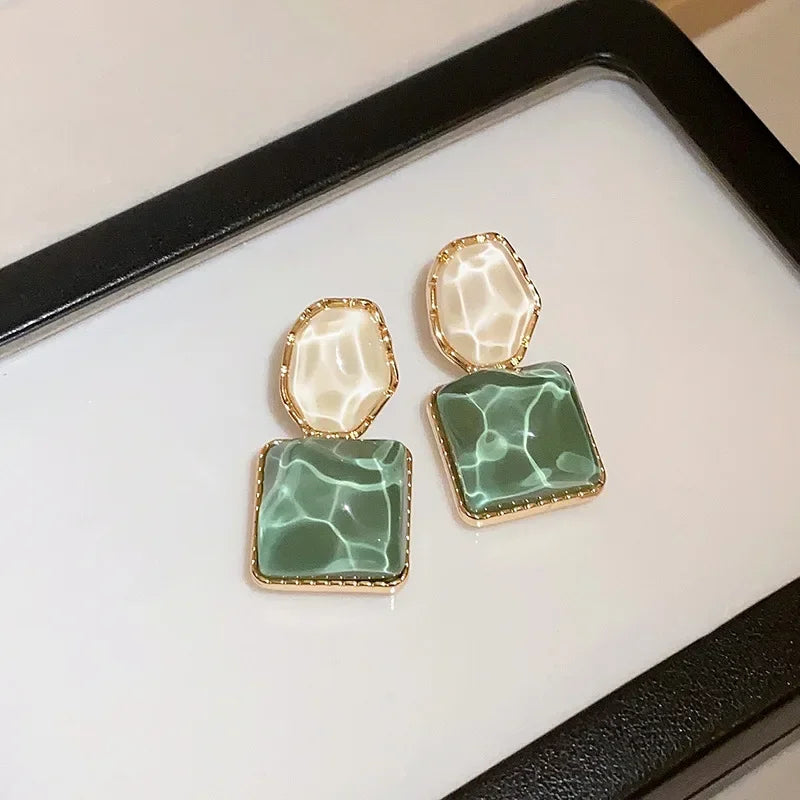 Crystal Square Drop Earrings – Luxury Asymmetric Zircon Earrings for Women - Piña Colada