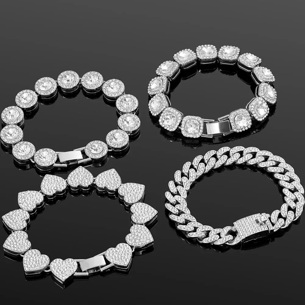 Iced Out Heart & Cuban Link Bracelet - Piña Colada