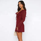 Slim Mini Dresses V-neck Ruffles - Piña Colada