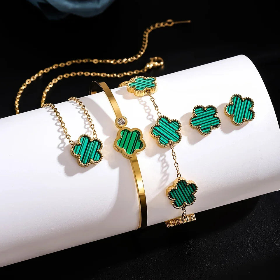 Flower Stainless Steel Jewelry Set for Women - Piña Colada