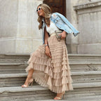 Long Skirt Tulle High Waist Pleated - Piña Colada