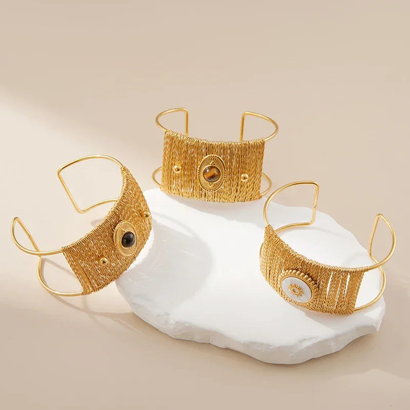 Wide Natural Stone Bracelet - Piña Colada