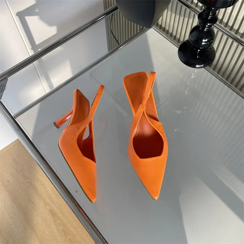 Slip-On Slingback Pumps – Pointed Toe & Thin Heels - Piña Colada