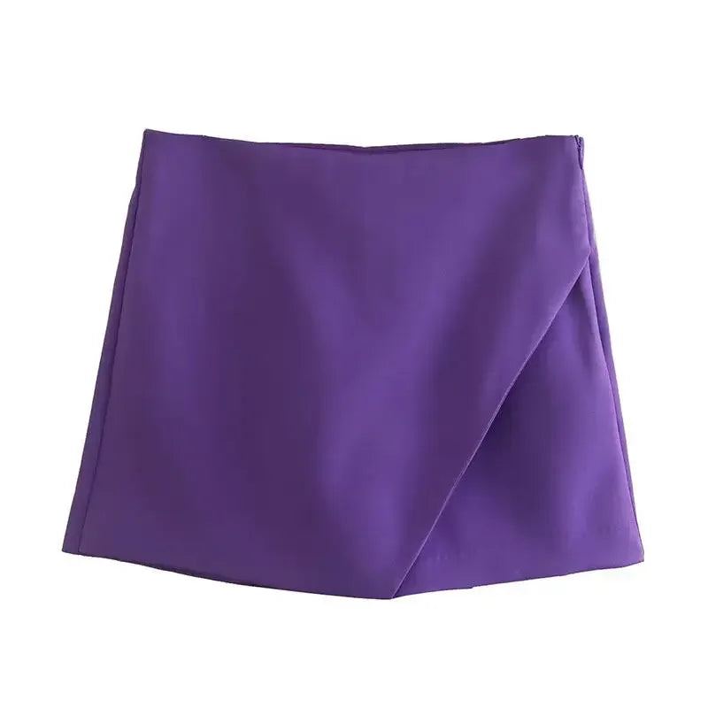 Asymmetrical High Waist Zipper Shorts - Piña Colada