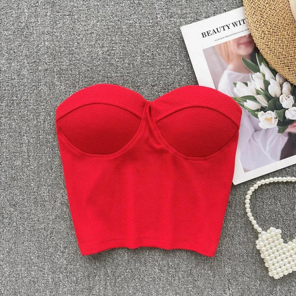 Strapless Summer Casual Crop Tops with Built In Bras - Piña Colada