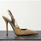 Satin Slingback Heels – Elegant 9.6cm Pointed Toe Pumps - Piña Colada